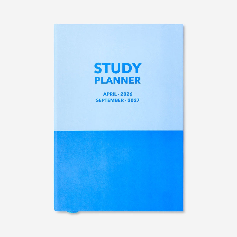 Blue Flying Tiger Copenhagen study planner for 2026-2027, English office organizer with date sections and weekly layout.