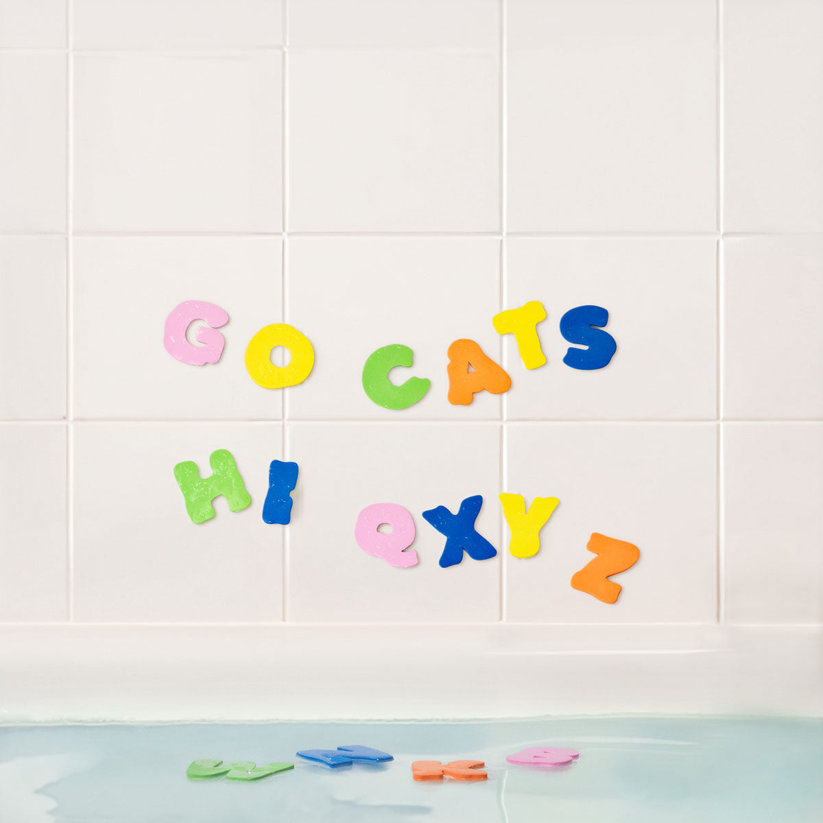 Colorful Flying Tiger Copenhagen bath letters A to Z toy set with foam alphabet characters for kids' bath time fun.