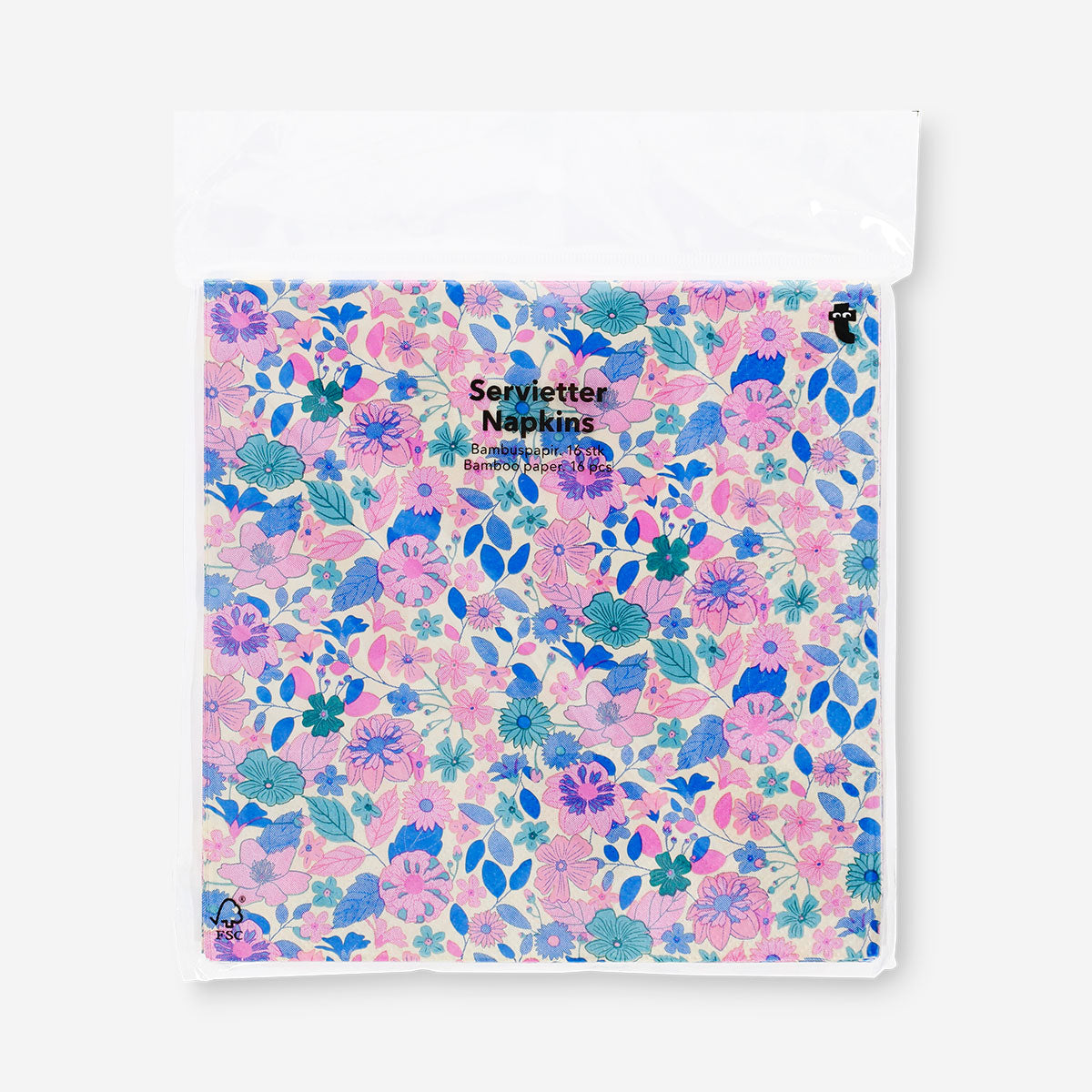 Set of 16 floral party napkins with blue and pink flowers from Flying Tiger Copenhagen, perfect for celebrations.