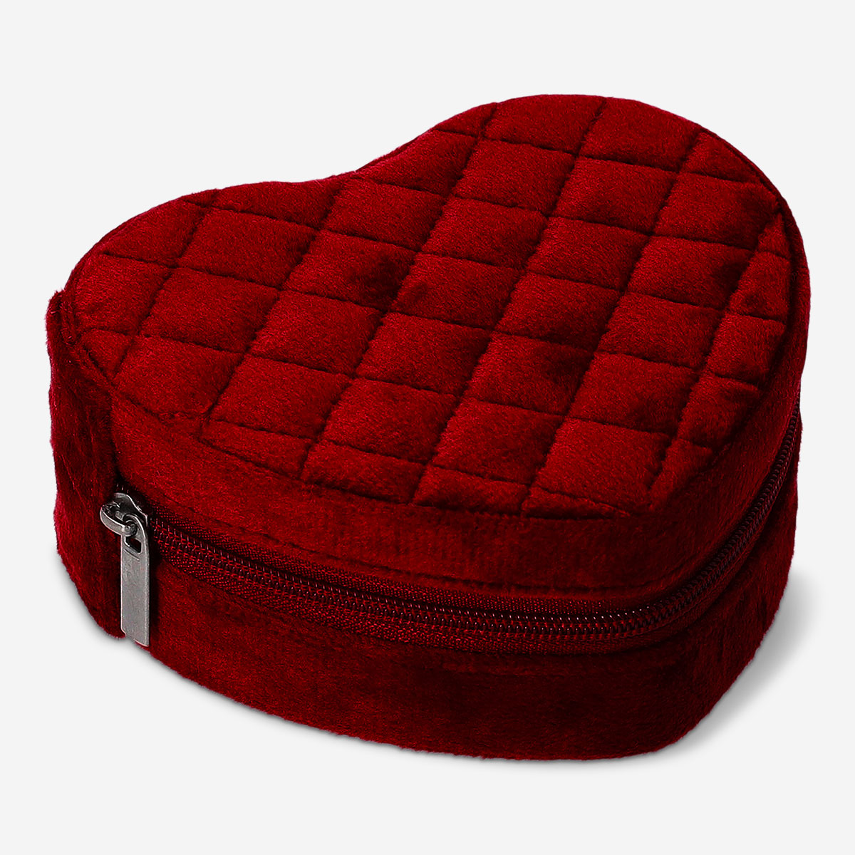 Quilted heart-shaped jewellery box by Flying Tiger Copenhagen, 9x10 cm, with soft fabric and compact design for jewelry storage.