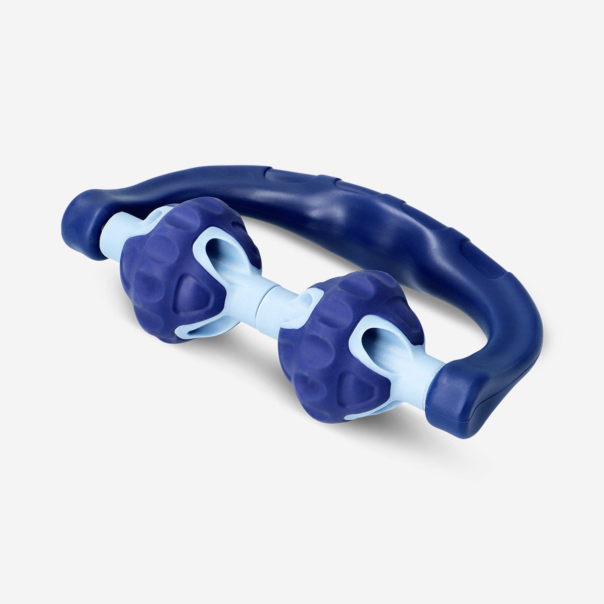 Rodillo de masaje azul para brazos y piernas.