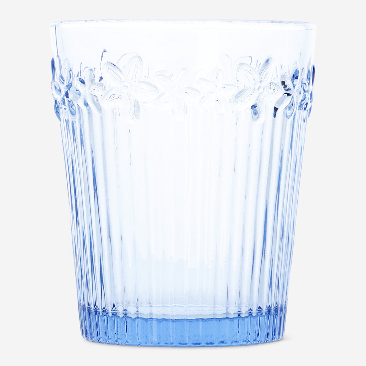 Blue floral embossed drinking glass - 350 ml