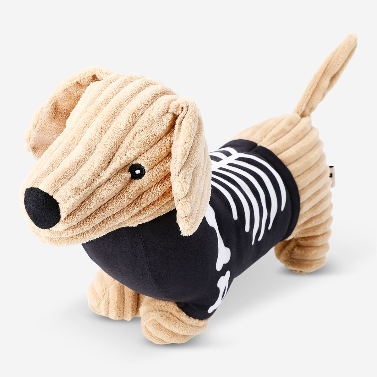 Flying Tiger Copenhagen plush skeleton sausage dog toy, soft and cuddly Halloween-themed stuffed animal with detailed bone design.