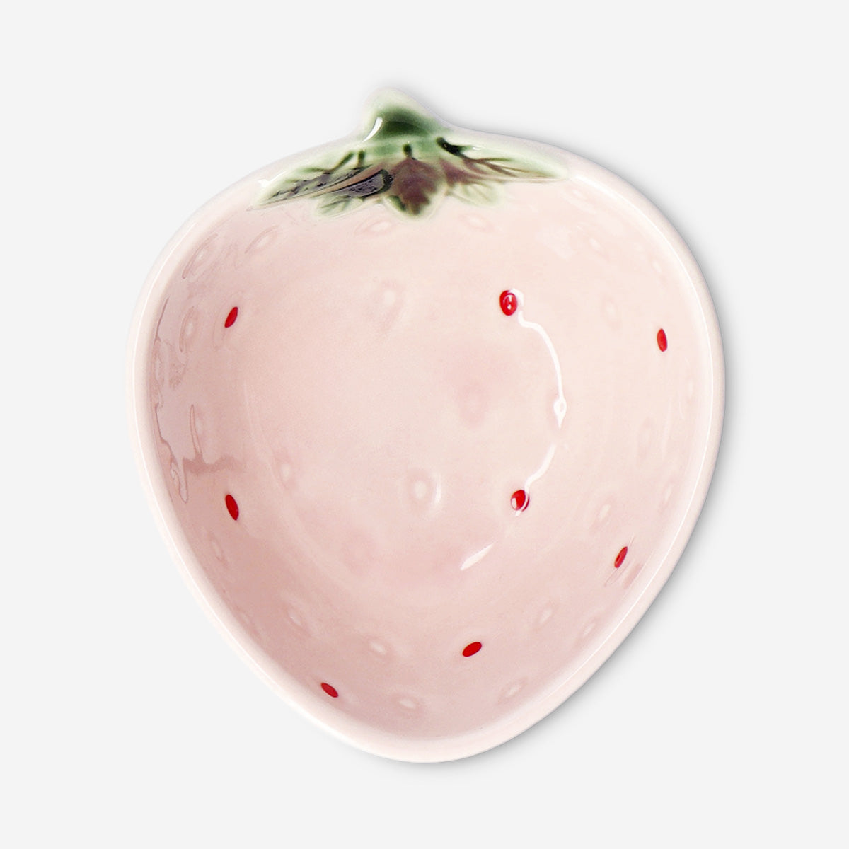 Pink ceramic strawberry bowl, 9 cm kitchen accessory by Flying Tiger Copenhagen, featuring a detailed strawberry design.