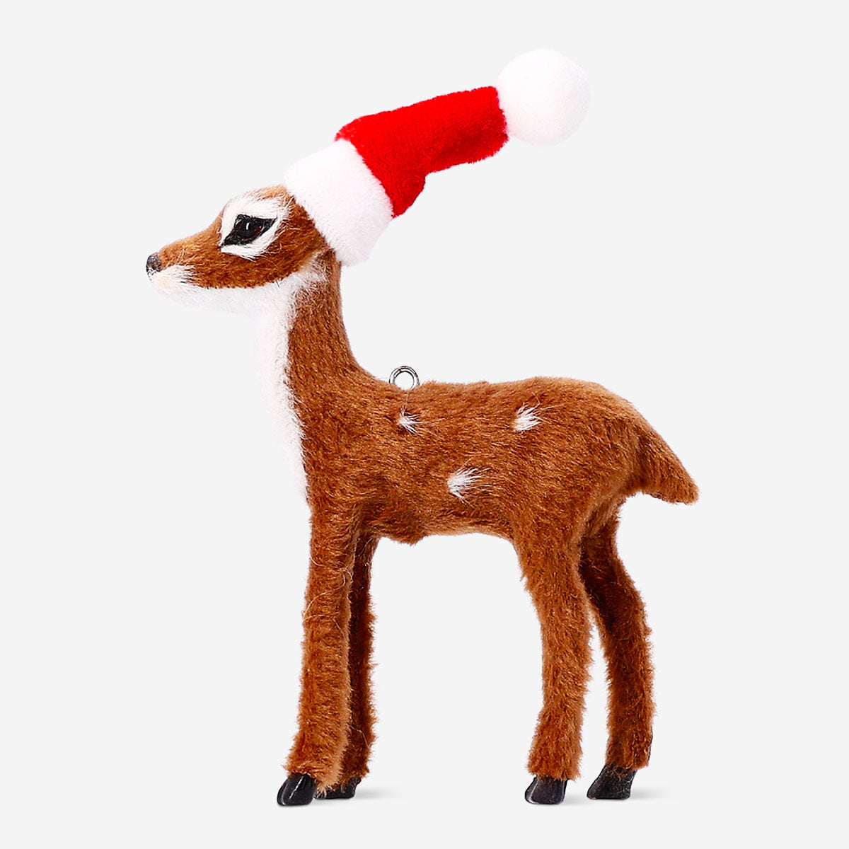 Decorative hanging ornament featuring a deer with a Santa hat, perfect for holiday home decor, by Flying Tiger Copenhagen.
