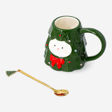 Cat in Christmas tree mug with spoon - 330 ml