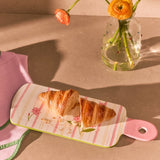 Ceramic tapas tray with hand-painted stripes and flower design, 35 cm, from Flying Tiger Copenhagen, ideal for serving small dishes.