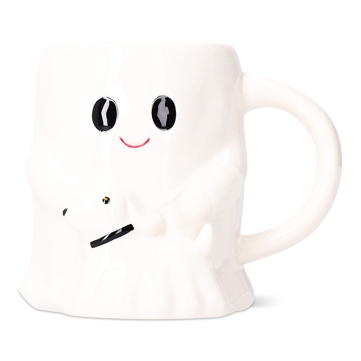 Flying Tiger Copenhagen Ghost mug with dog design, 400 ml kitchen cup, white ceramic with playful ghost and dog illustration.