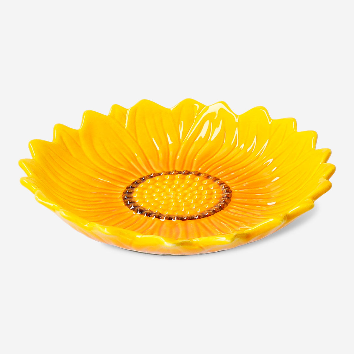20 cm ceramic plate with embossed sunflower design, kitchenware from Flying Tiger Copenhagen, showcasing detailed sunflower pattern.