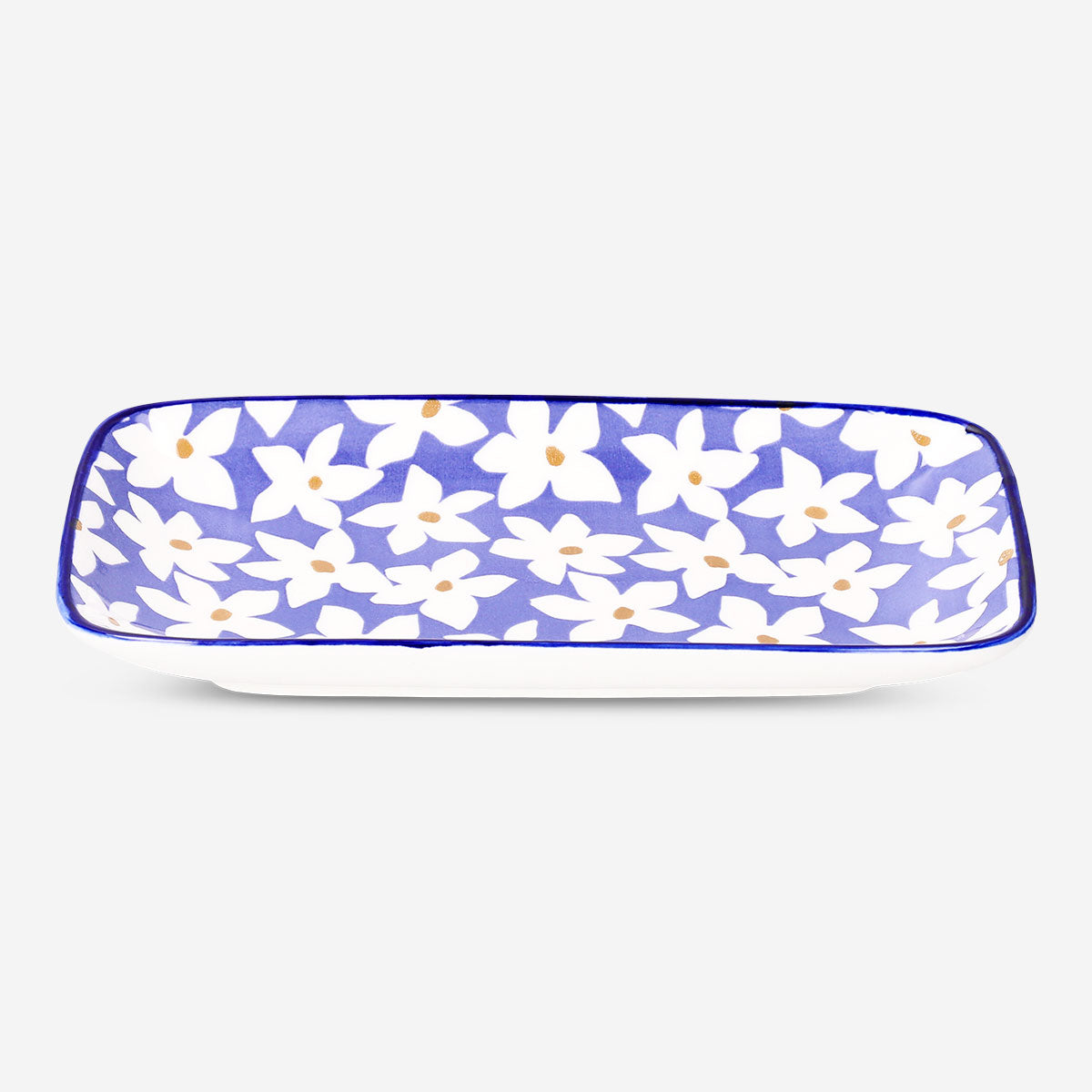 Ceramic serving plate with floral design - 18x23 cm