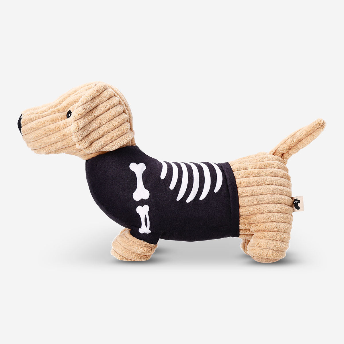 Flying Tiger Copenhagen plush skeleton sausage dog toy with soft fabric and detailed bone design, perfect for cuddling and display.