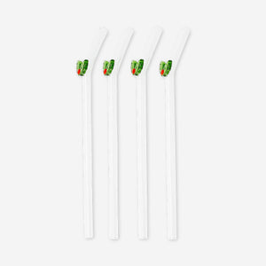 Four embossed Holly-themed kitchen straws by Flying Tiger Copenhagen, featuring decorative holly patterns on clear plastic.