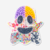 Assorted colorful beads in a ghost-shaped box for jewelry making, from Flying Tiger Copenhagen hobby craft set.