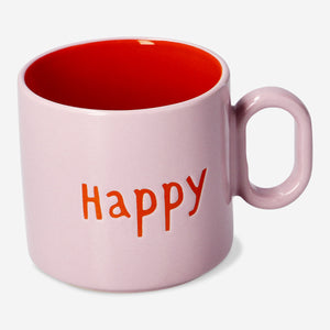 Pink ceramic mug from Flying Tiger Copenhagen Designer Collection with text, 313 ml kitchen drinkware.