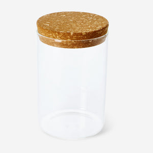 Glass jar with cork lid for kitchen storage, 14 cm, by Flying Tiger Copenhagen, shown with clear glass and natural cork top.