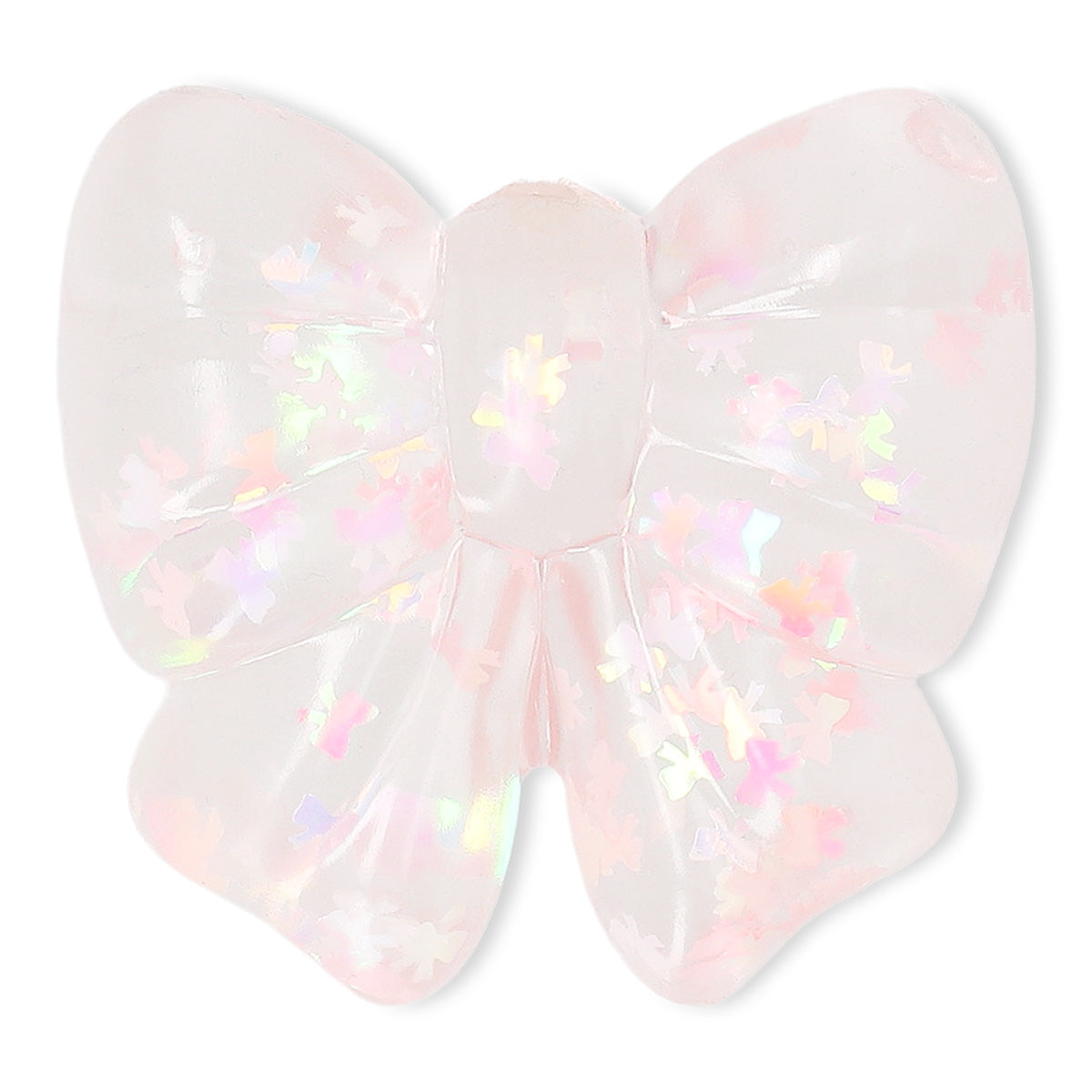 Pink fidget bow gadget from Flying Tiger Copenhagen, a press-me toy designed for stress relief and sensory play.