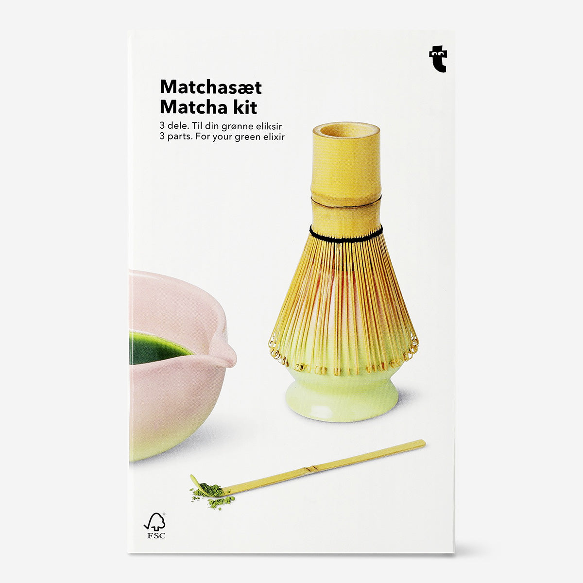 Gradient matcha kit with three kitchen tools featuring colorful handles, designed for preparing matcha tea.
