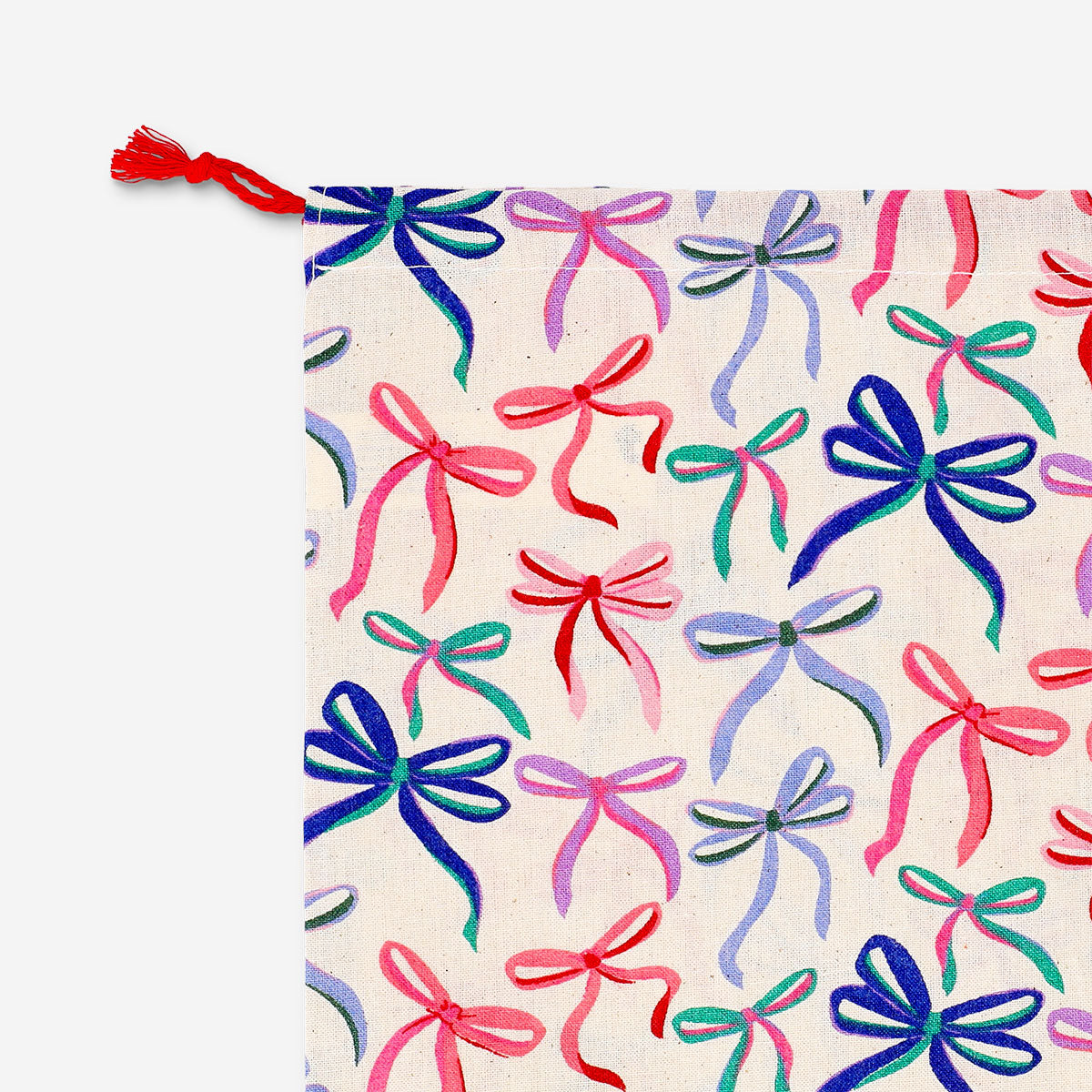 Cotton drawstring gift bag with bows, 24x20 cm, from Flying Tiger Copenhagen, suitable for office gifts and packaging.