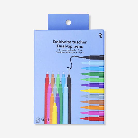 Set di fineliner e brush pen a doppia punta - 12 pz