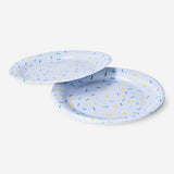 Blue confetti paper plates for parties, set of 8 by Flying Tiger Copenhagen, featuring colorful confetti design on sturdy paper plates.