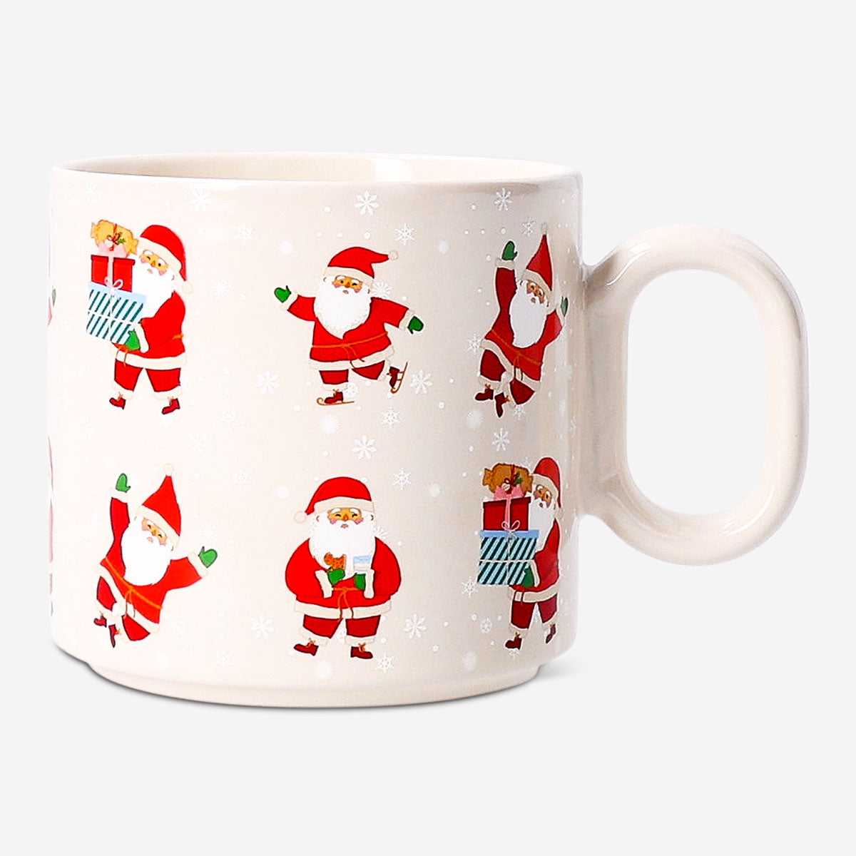 White ceramic mug with Santa Claus images, 300 ml capacity, Flying Tiger Copenhagen kitchenware, perfect for holiday hot drinks.