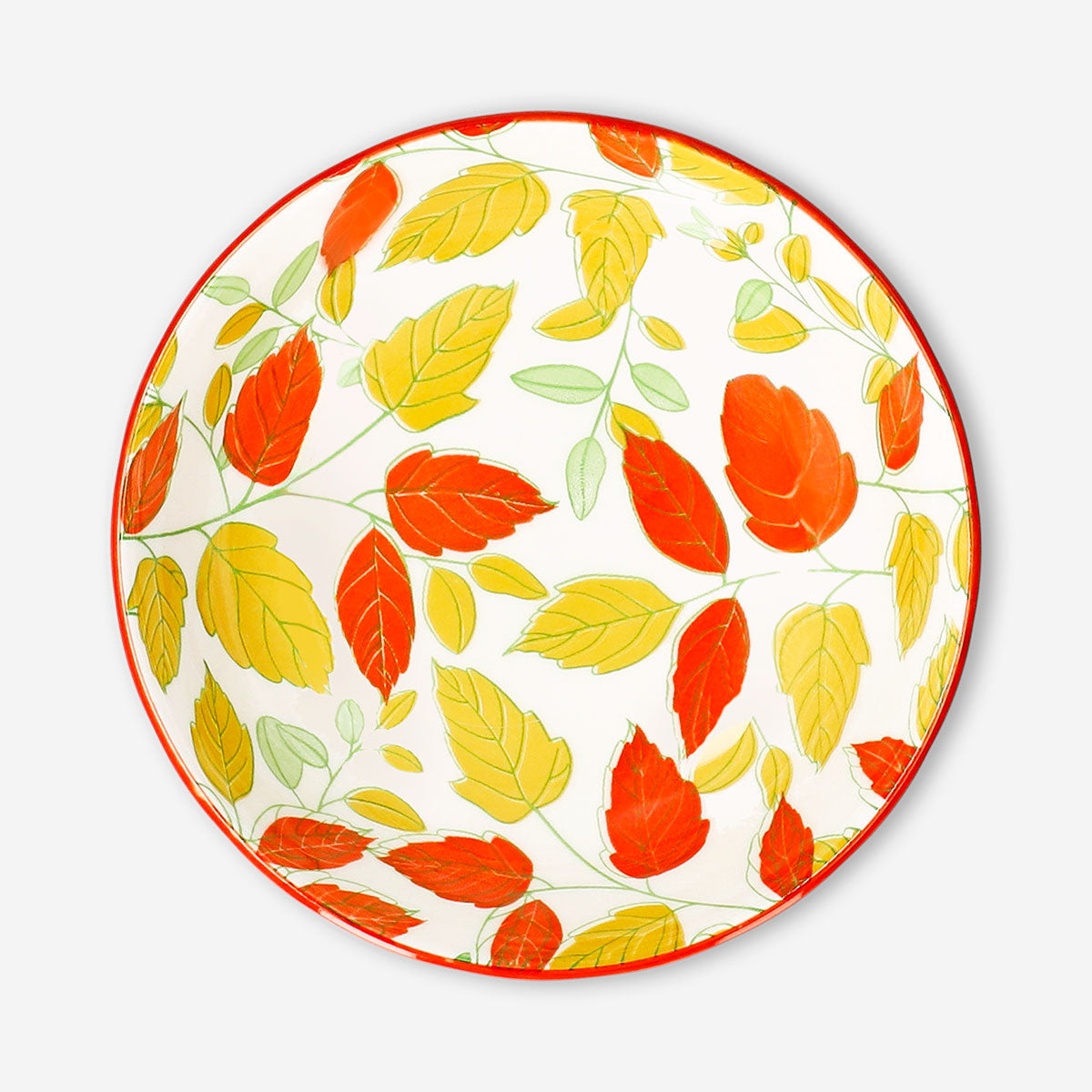 Flying Tiger Copenhagen low bowl with leaf print, 14cm, featuring a ceramic design perfect for kitchen use.