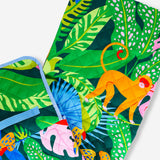 Flying Tiger Copenhagen tropical print picnic blanket with carrying strap, 170x90 cm, suitable for outdoor gatherings and picnics.