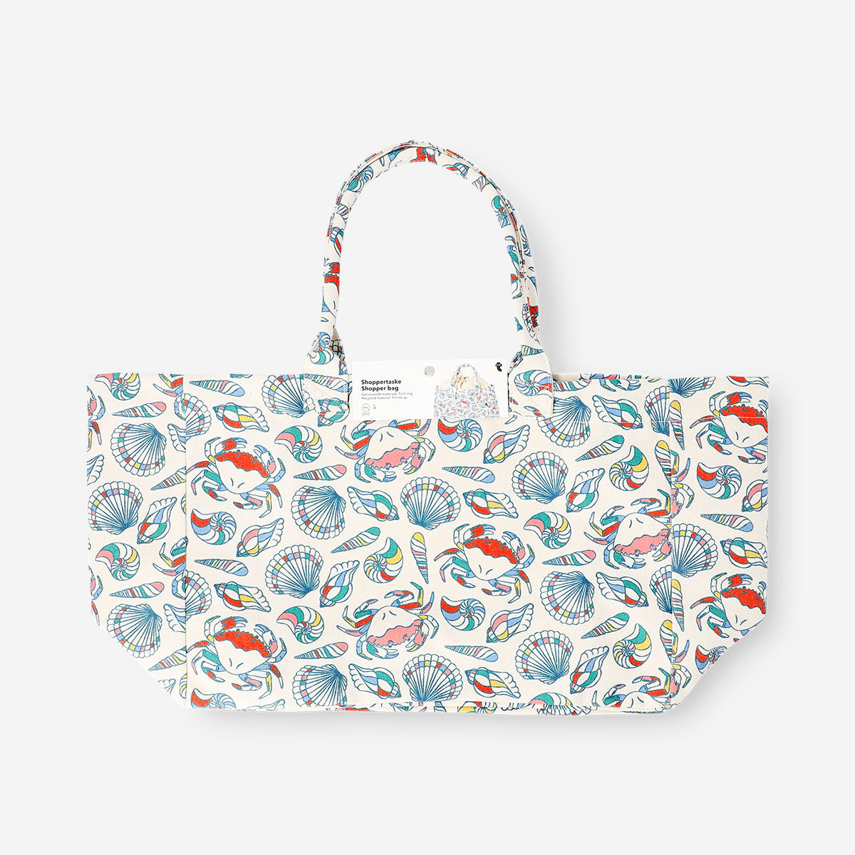 Fabric shopper bag with seashell pattern