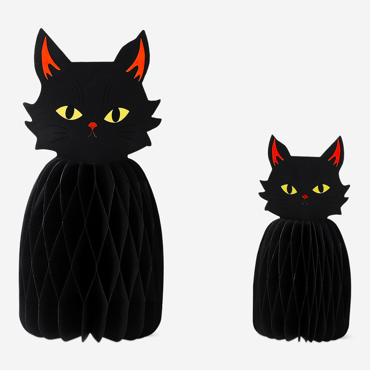 Set of two honeycomb black cat table decorations for parties, featuring Flying Tiger Copenhagen's playful design.