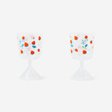 Set of two Flying Tiger Copenhagen wine glasses with strawberry print, perfect for parties and special occasions.