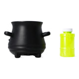 Black cauldron-shaped toy soap bubble machine by Flying Tiger Copenhagen emitting bubbles.
