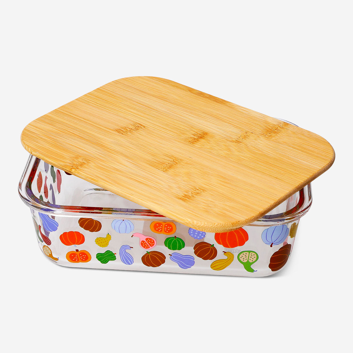 Glass food container with pumpkins, 22 cm, from Flying Tiger Copenhagen, showcasing a clear kitchen storage solution with decorative pumpkin accents.