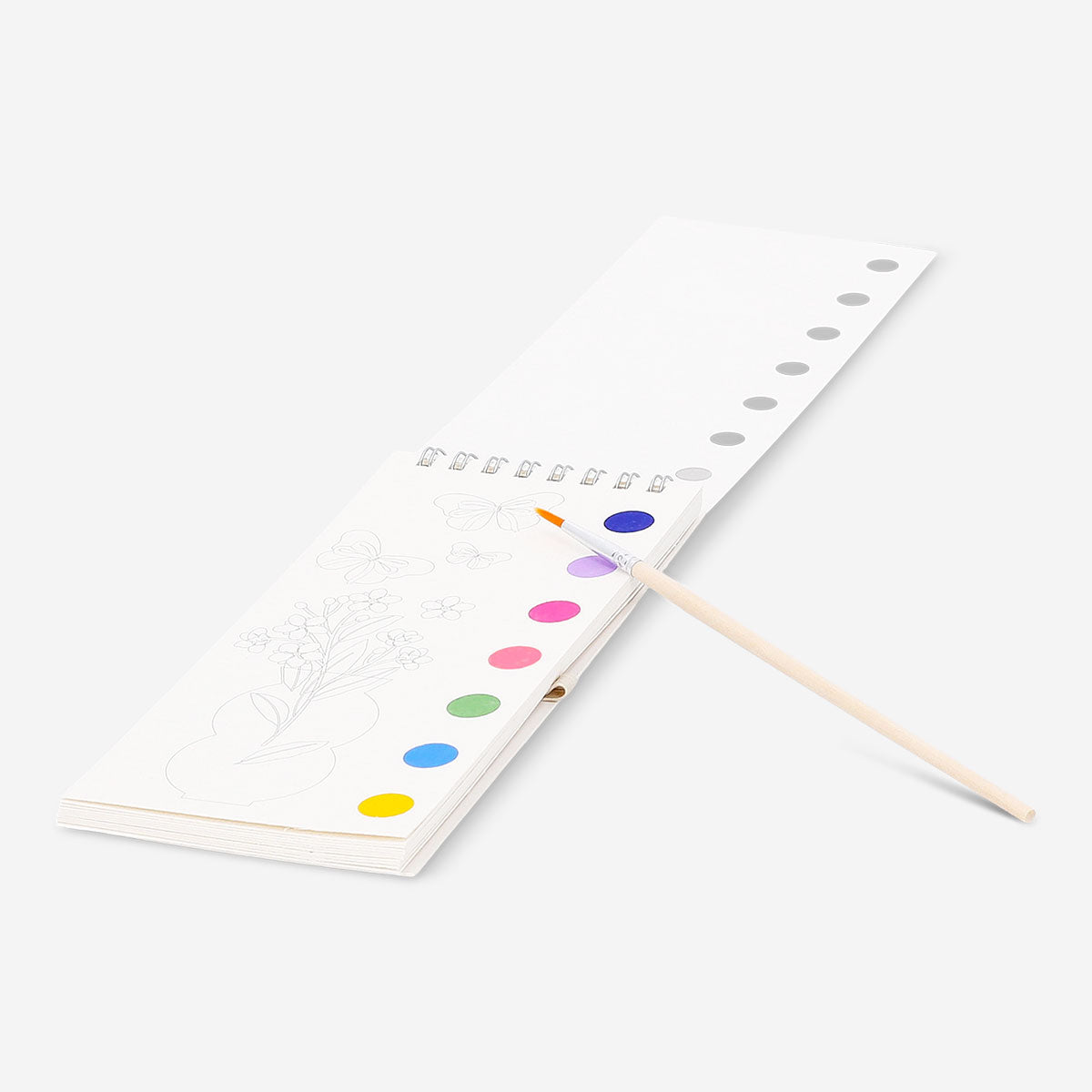 Mini water coloring book with paint by Flying Tiger Copenhagen, featuring colorful pages and a small paint set for creative hobbies.