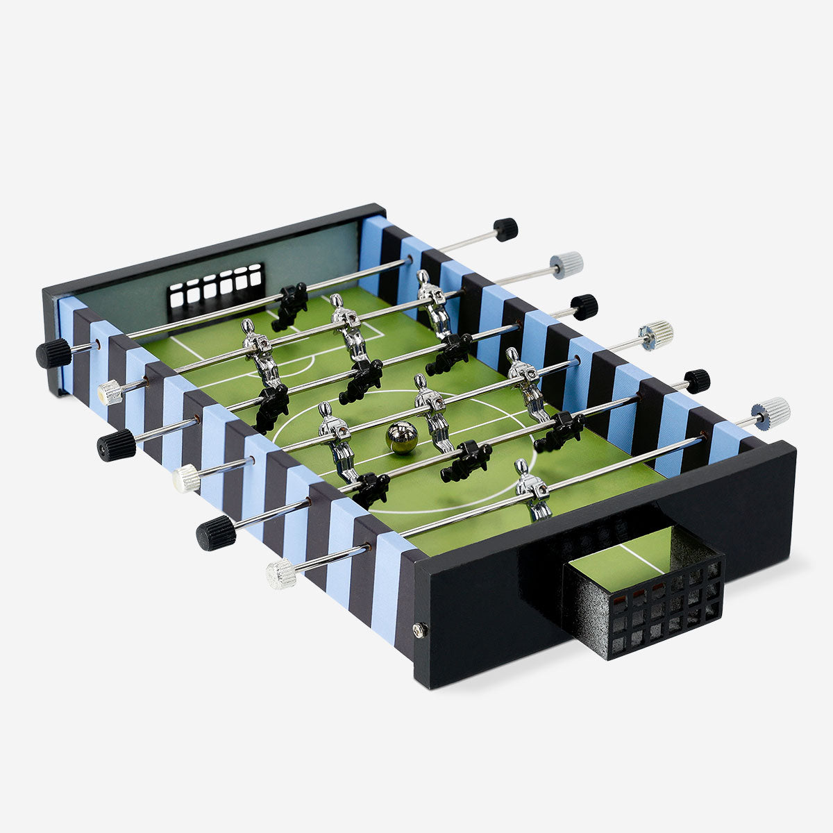 Mini football game by Flying Tiger Copenhagen featuring a small tabletop soccer setup with miniature players and a goal.
