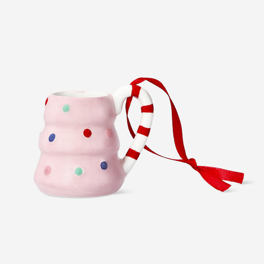 Mini pink Christmas tree mug ornament