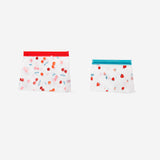 Two Flying Tiger Copenhagen grip seal bags with a colorful berry print, perfect for kitchen storage and organization.