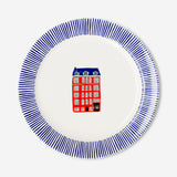 Flying Tiger Copenhagen 26cm kitchen plate with house icon design, ceramic dish for serving or display.