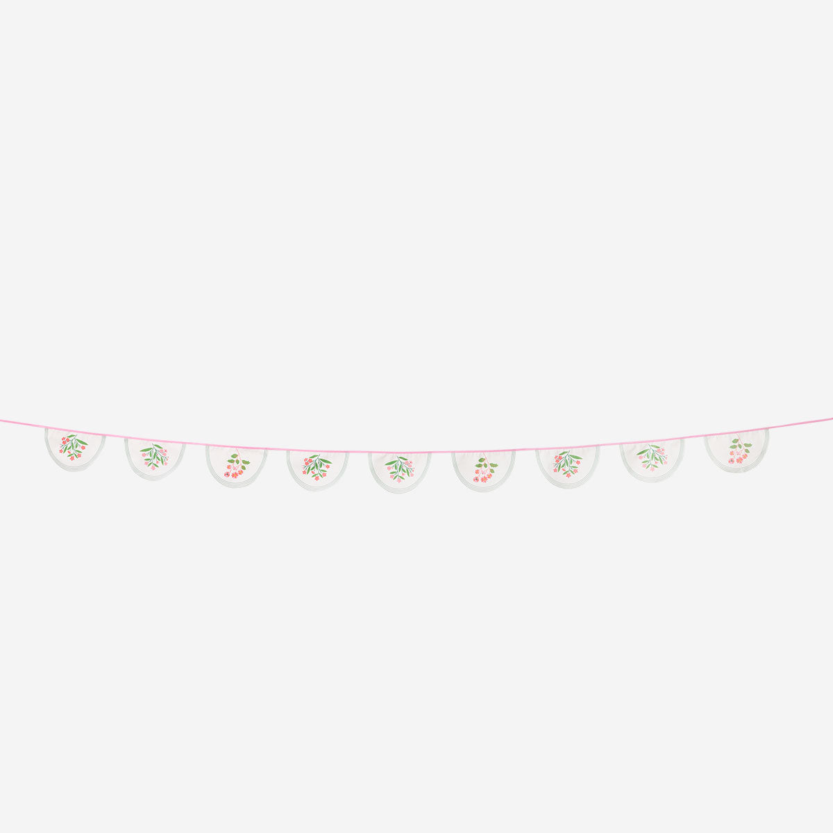Colorful floral fabric garland for party decor, 300 cm long, by Flying Tiger Copenhagen, featuring vibrant floral patterns.