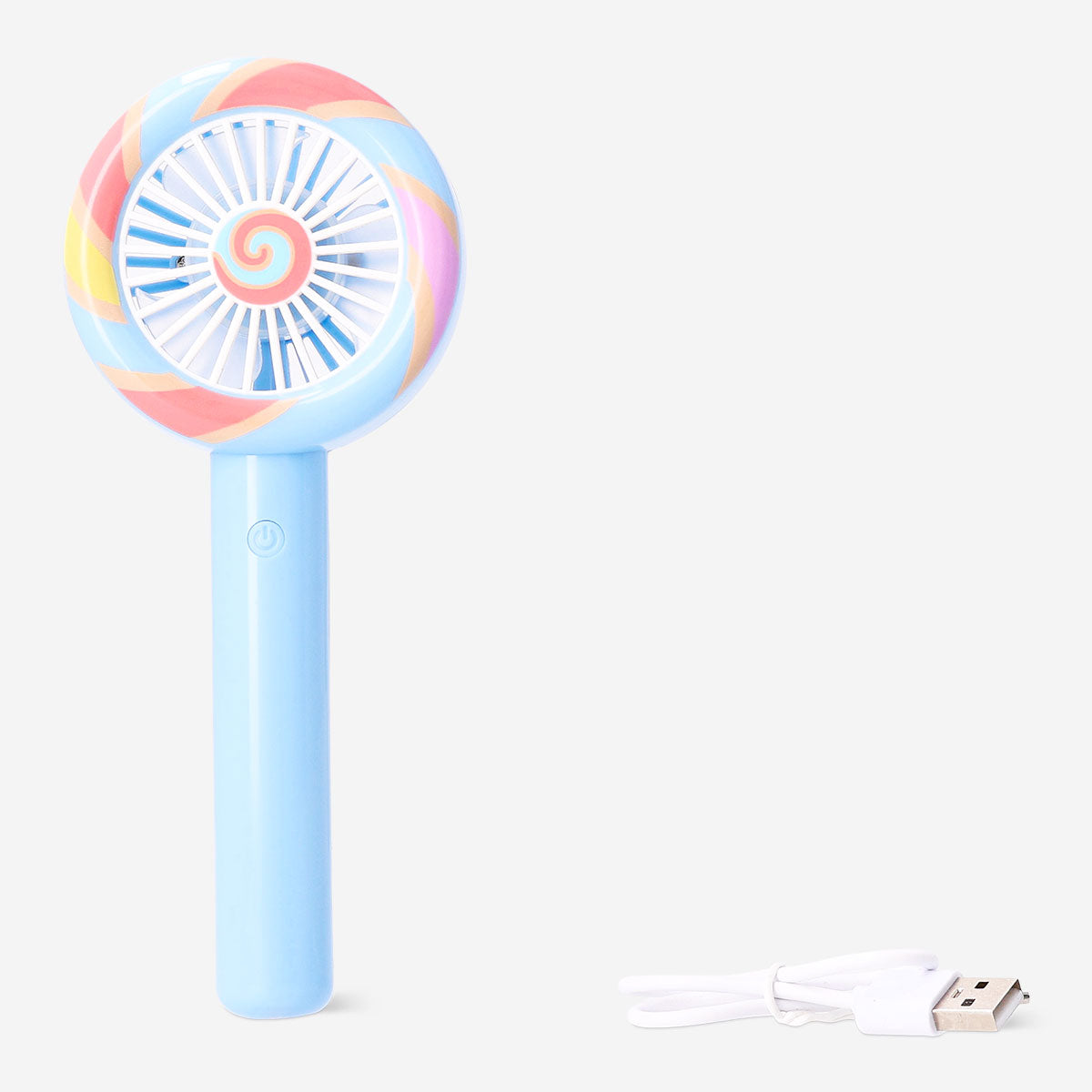 Flying Tiger Copenhagen handheld gadget fan with playful lollipop design, compact and portable for personal cooling.