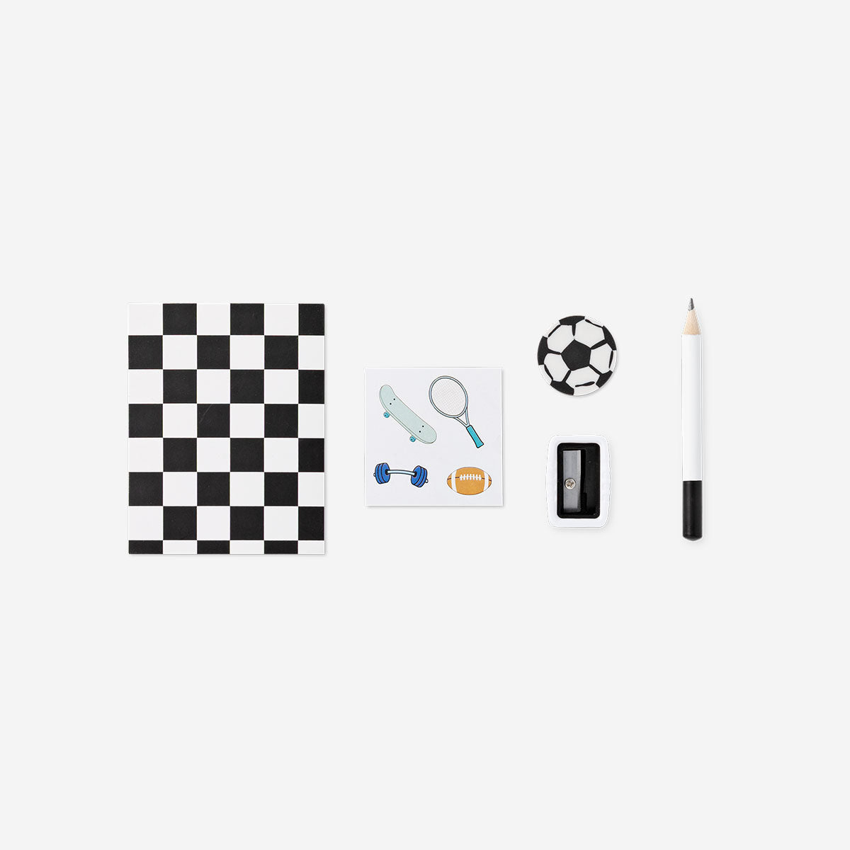 Mini soccer-themed stationery kit in a Flying Tiger Copenhagen backpack, featuring pens, notebooks, and office supplies.