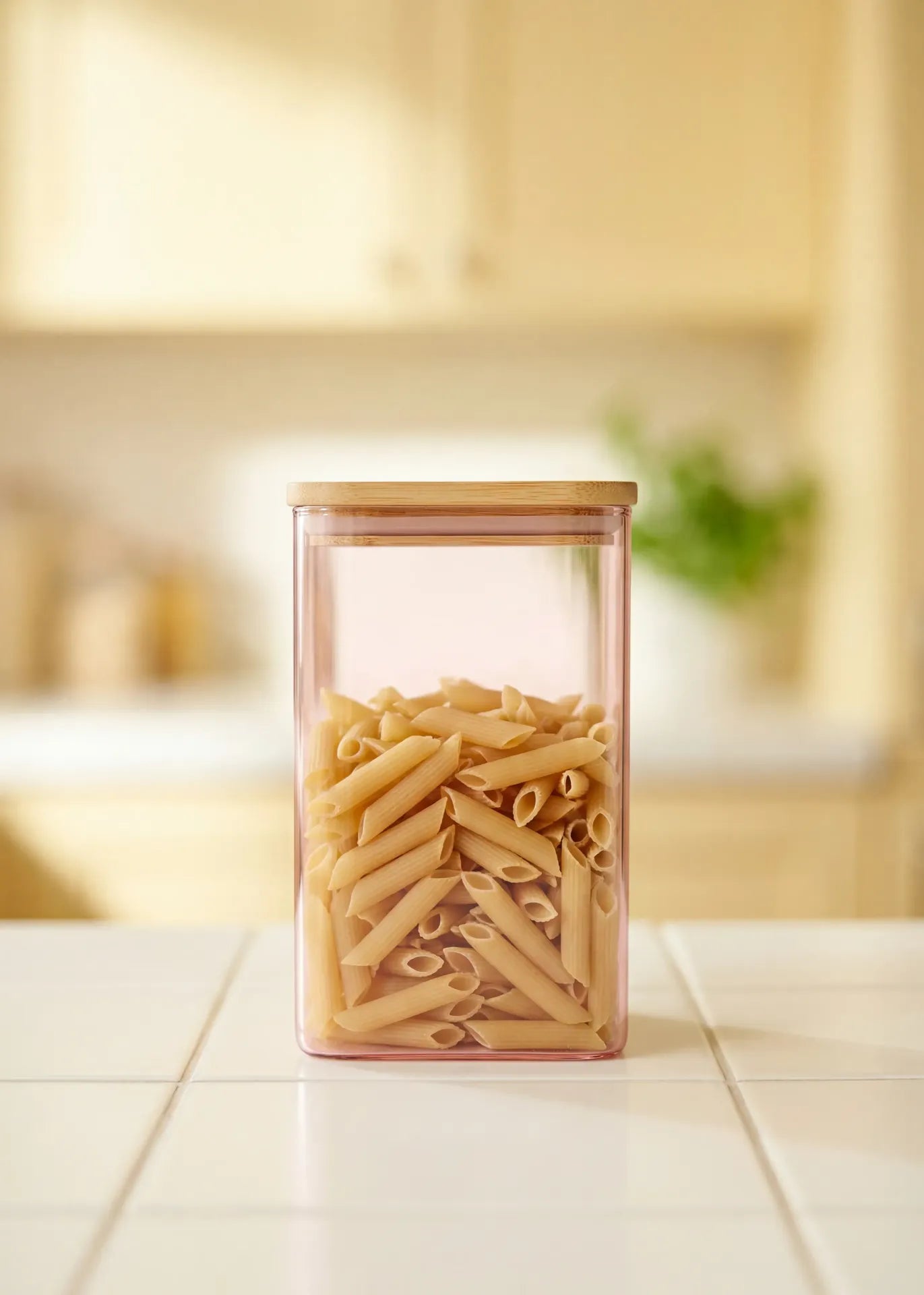 Pink glass storage container with lid, 1.7L from Flying Tiger Copenhagen's Designer Collection, suitable for kitchen storage.