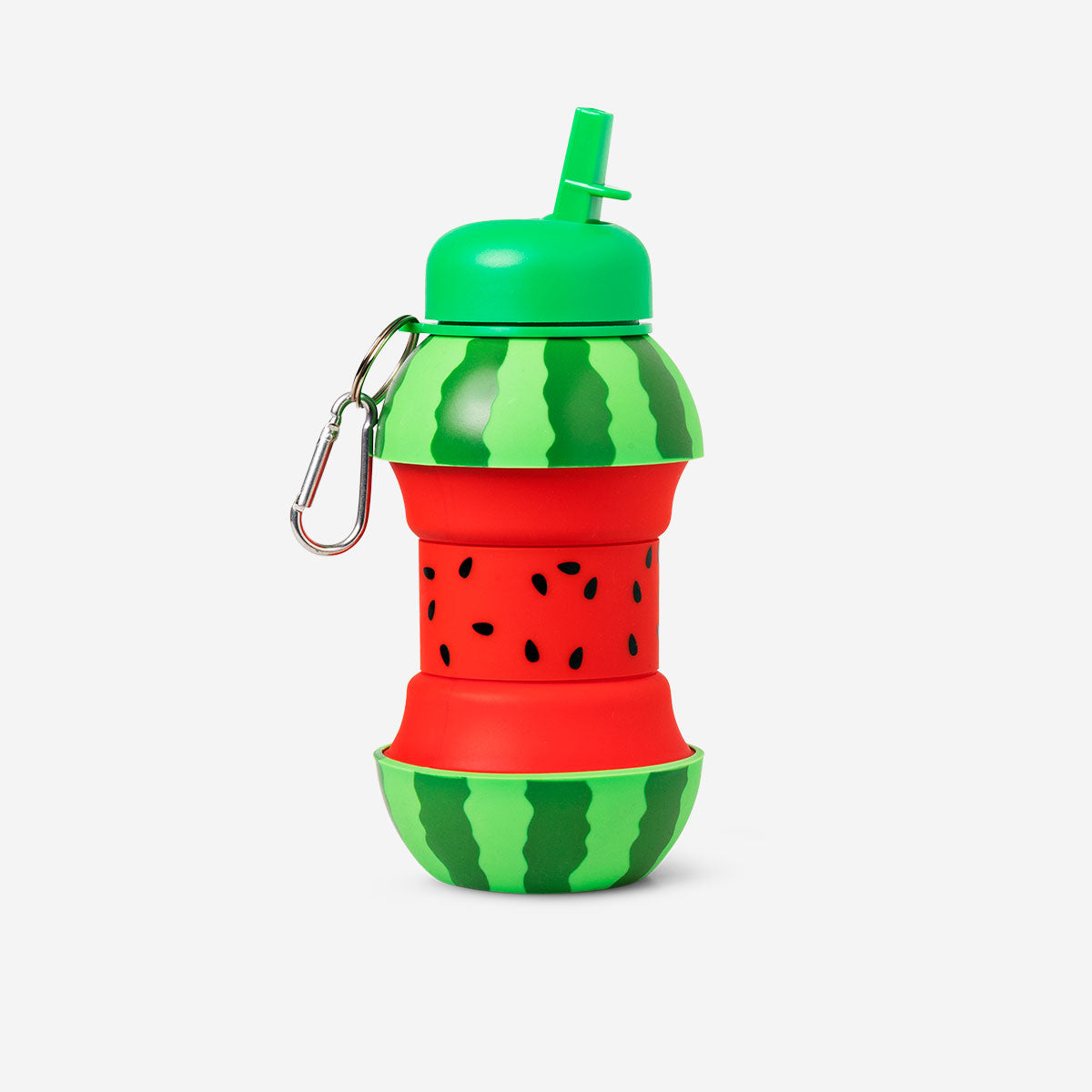 Foldable watermelon-shaped drinking bottle by Flying Tiger Copenhagen, compact kitchen accessory for portable hydration.