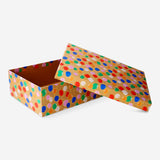Brown office gift box with colorful balloons, measuring 28x20x9 cm, from Flying Tiger Copenhagen, decorated for celebrations