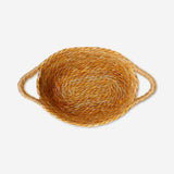 Woven basket with embroidered motif, 21x41 cm, Flying Tiger Copenhagen home decor, natural fiber basket with decorative embroidery.