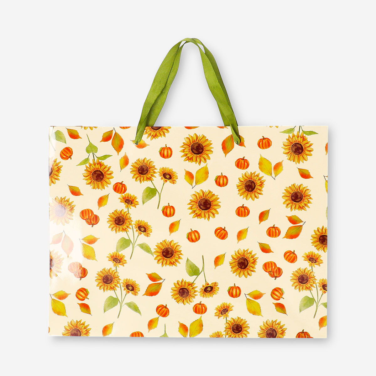 Office gift bag with sunflower pattern, 33x25 cm, from Flying Tiger Copenhagen, featuring bright sunflower floral design.