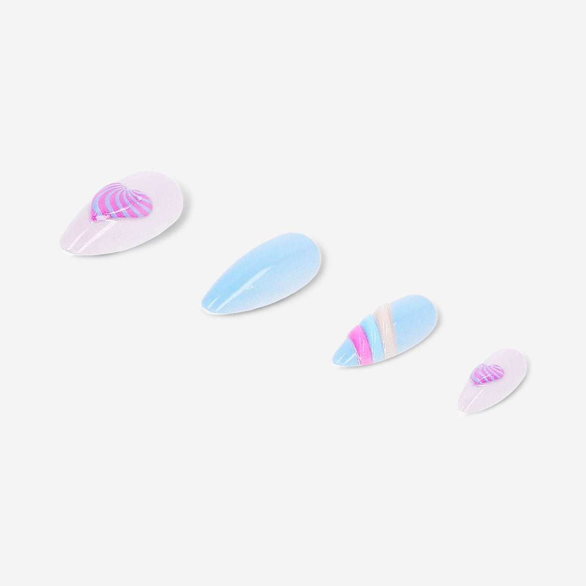 Flying Tiger Copenhagen heart and rainbow press-on nails for personal care, featuring colorful, playful nail designs.