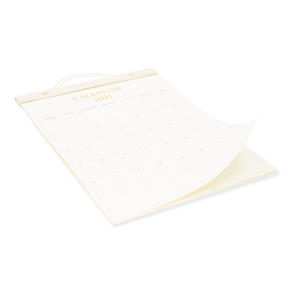 Hanging 2027 office monthly calendar by Flying Tiger Copenhagen with colorful design and durable hooks for wall display.
