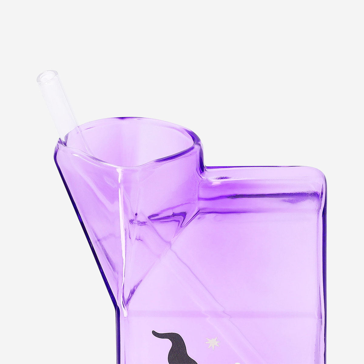 Glass milk carton with straw, 530 ml capacity, Flying Tiger Copenhagen kitchenware, transparent design with a straw inside.