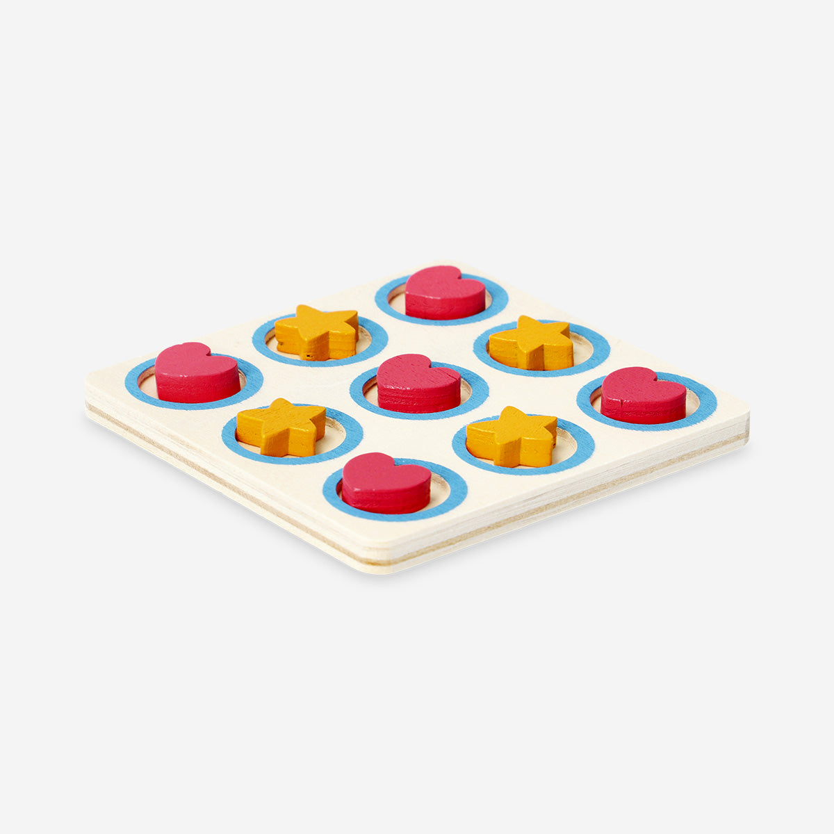 Flying Tiger Copenhagen Tick-Tack-Toe game with colorful game pieces on a white background.