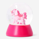 Small unicorn snow globe, 5 cm, featuring a colorful unicorn figure inside a glass globe, perfect for home decor.